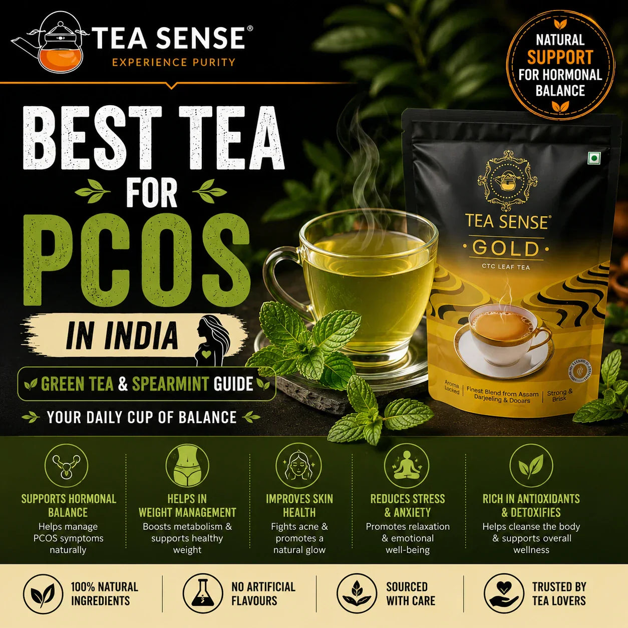 Best Tea for PCOS in India: Green Tea & Spearmint Guide | TEA SENSE ...