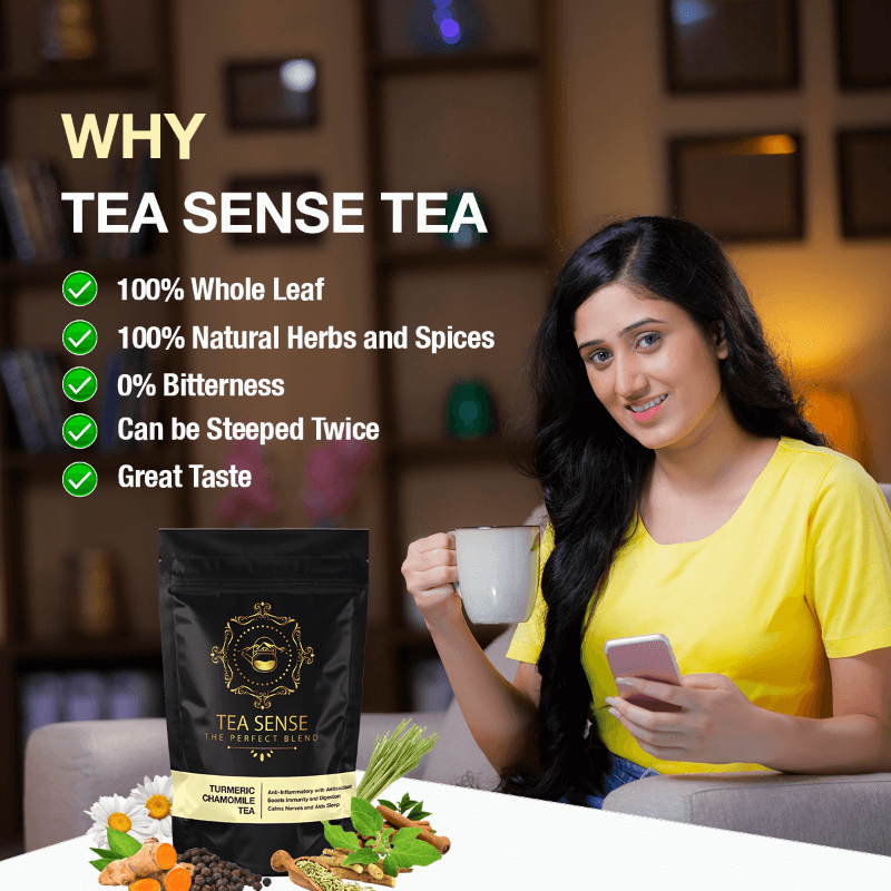 TEA SENSE Turmeric Chamomile Herbal Tea Stress Reliever Tea Tea