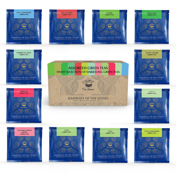 TEA SENSE Best Assorted Tea Sampler Pack (12 Flavours of Green Tea, 15 pcs Pyramid Tea Bags)